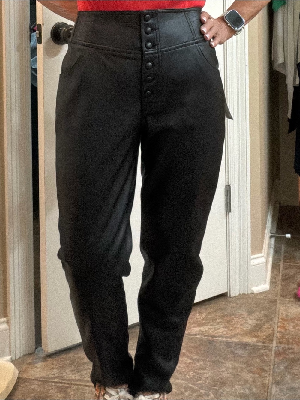 Bar III Black Faux Leather Straight-Leg Pants